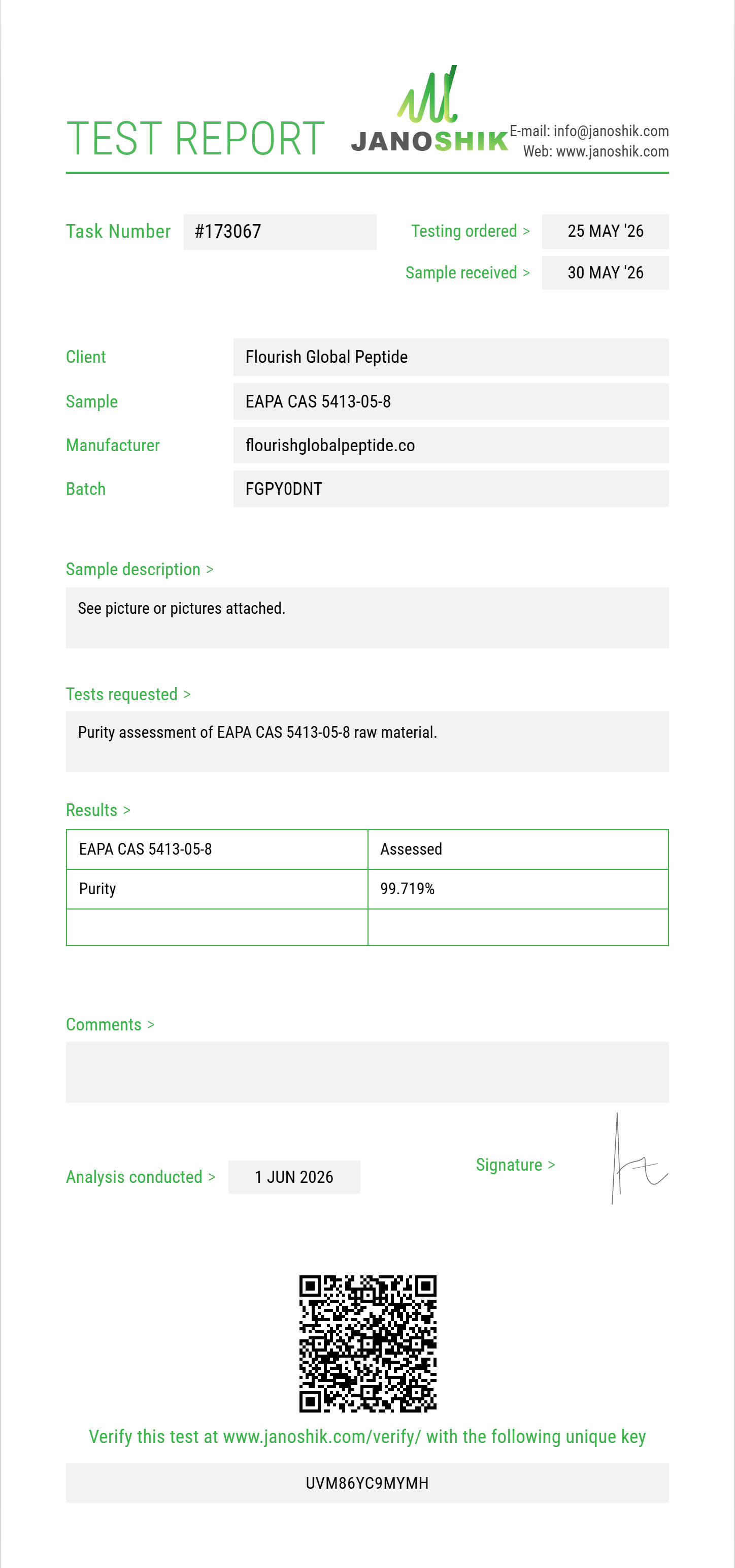 EAPA (ethyl alpha-phenylacetoacetate / ethyl 3-oxo-2-phenylbutanoate) CAS 5413-05-8 Purity (HPLC) report by Janoshik Analytical
